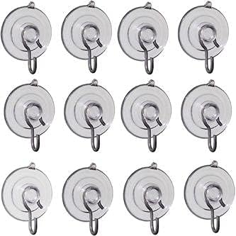 COLIBROX 12-Pak 1 1/8th inch Small (Made in Pennsylvania) Suction Cups with Hooks Ideal for Window-Mounted Signs, Holiday Ornaments, Stained Glass, and Decorations. (Holds 1 Pound)