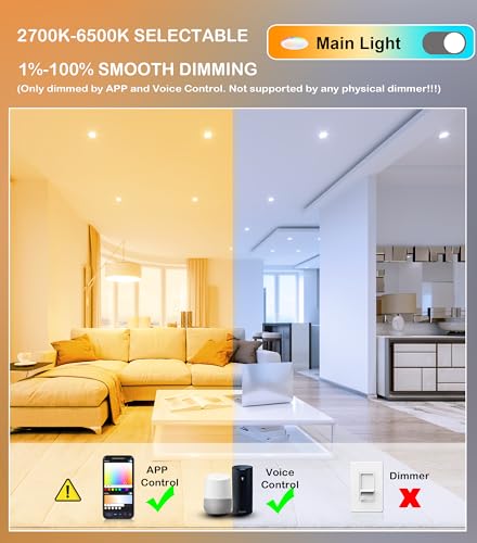 Image of CLOUDY BAY [4 Pack] 4 Inch RGB Smart Recessed Lighting with Gradient Accent Light and Night Light,13W Recessed Lights Ultra-Thin Can-Killer Downlight, Compatible with Alexa and Google Home Assistant