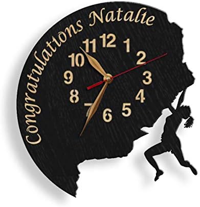 monastar Girl Rock Climber Wall Clock -Select Size, Personalized- Wood Big Climbing Sport Rock Climber Mountaineering Mountain Rescuer Climbing Wooden Wall Art Décor