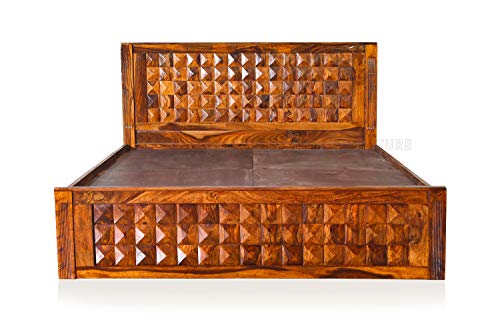 Image of Solid Wood King Size Bed for Bedroom | Wooden Furniture Crafted from Premium Sheesham Wood | Elegant Bedroom Double Bed with Drawer Storage | Honey Finish (211X188X114 Inches)