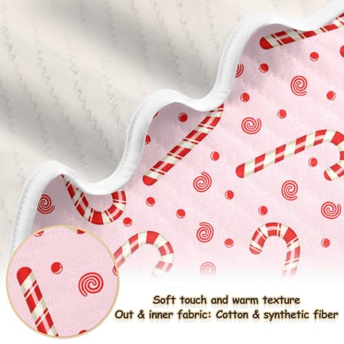 Image of Candy Cane Christmas Pink Baby Blankets Soft Warm Crib Stroller Blanket for Toddler Newborn Girls Boys, 30x40in