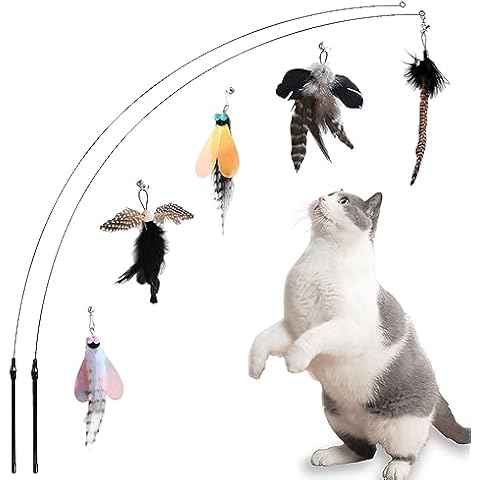 Yauende Cat Feather Toys, Indoor Cat Interactive Toys, 2 PCS Flexible Wire and 5 PCS Cat Feather Toys, for Bored Indoor Cats, Indoor Cat Chase Toys Cover