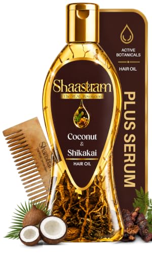 Image of Coconut & Shikakai Hair Oil (works like a serum) | Helps Reduce Protein Loss & Strengthen Hair | Leave-On Lightweight Non-Greasy Formula | Active Botanical Infusion | Scalp & Hair Lengths | Pre & Post Shower | 180ml with Neem Comb
