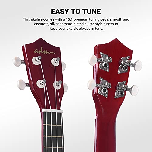 Image of ADM Ukulele for Beginners Hawaiian Wood Ukelele Kit for Kids Adult Student Starter Professional Ukalelee Pack Bundle with Free Lessons Gig Bag Strap Nylon String Tuner (Sunset, 21 Inch)