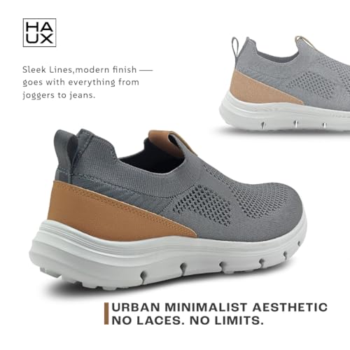 Image of HAUX Men's Slip-On Running Shoes | Lightweight Sports Sneakers with Memory Foam Cushioning | Walking, Gym, Jogging, Training | Ultra Comfort & Style