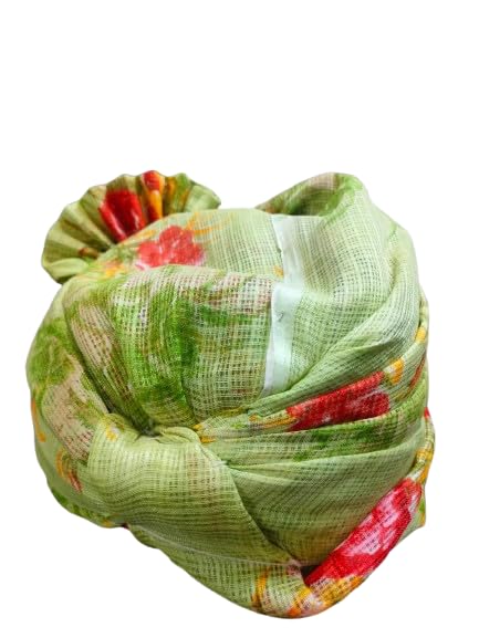 | Traditional Indian Floral Print Turban with Tail | Light Green with Pink and Yellow Flowers Safa | Rajasthani Pagdi | Provided with rubber ball support3