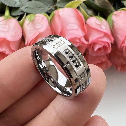 8mm Tungsten Rings for Couple Men Women Cubic Zirconia Cz Stone All Around Eternity Anniversary Engagement Wedding Bands Fashion Jewelry Matte Polished Comfort Fit2