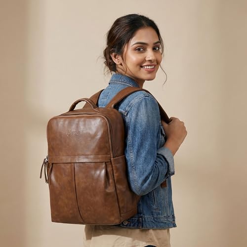 Image of VISMIINTREND Leather Laptop Backpack Bag for Men & Women | Casual, Office, College, Travel, Airport, Weekender Bag | Fits upto 15.6 Inch Laptop, Macbook | Durable | Birthday, Rakhi Gifts