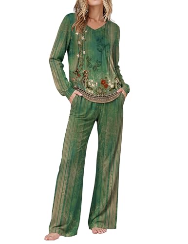 Ekouaer Women's 2 Piece Pajama Set Soft Long Sleeve Sleepwear
