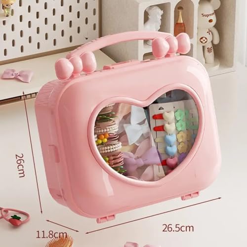 Image of KiZY Girl Kid Hair Accessories Storage Box | Hair Ties-Clips, Bow-Ribbon-Headband, Jewelry Organizer | Portable Case | Available in Multiple Design-Color. (Pack of - 2, Pink Suitcase)