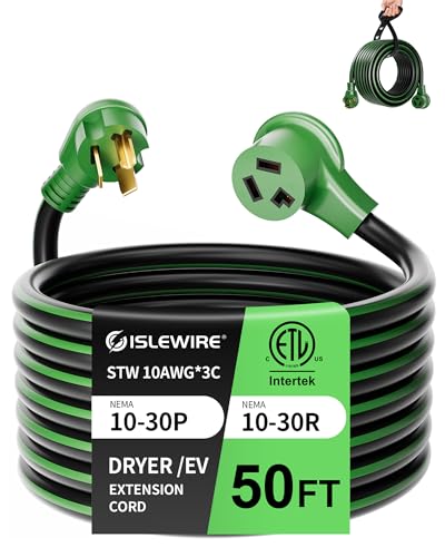 islewire 30A 3-Prong Dryer EV Extension 50 ft