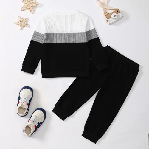 Image of Kid Toddler Boy Clothes Color Block Sweatshirt and Casual Pants 2Pcs Boys Fall Winter Outfits 1-5T