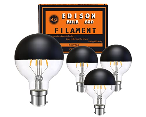 KOOYWAN Globo LED Vintage decorativo Efecto Espejo Negro G80 B22 6W 2700K 4PCS Cover