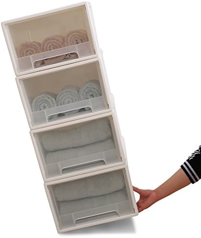 Aojia AJ Stacking Drawer, White Frame with Clear Drawer, AJ6021+3