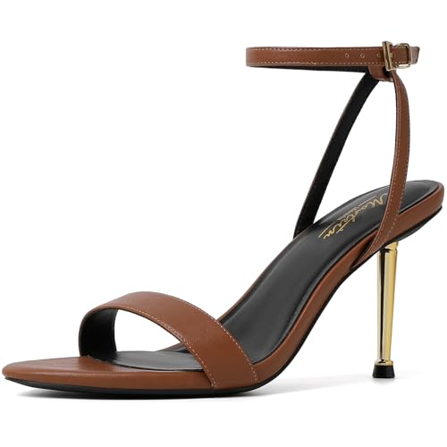 Image of Mostrin Strappy Heels for Women Ankle Strap Heels Women's Heeled Sandals for Party Prom Wedding