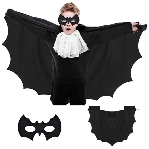 QBilooty Bat Costume Mask 2-Piece Bat wings Vampire Costume Vampirina Cape Black Halloween Costume for Children Aged 3-13 Years Carnival (43.3in/31.5in)