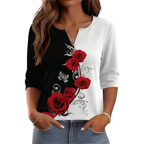 AKEWEI Women's V Neck 3/4 Sleeve T Shirts Summer Top Dressy Casual Basic Tees Shirt Tunic Blouses