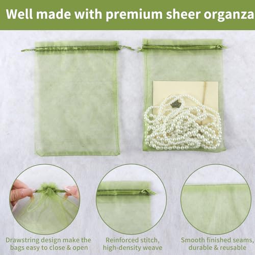 Image of Mstar Packing 100PCS Premium Sheer Organza Bags, Green Wedding Favor Bags, 6.6 x 9 inch Reusable Large Mesh Bag Drawstring Jewelry Gift Bag for Party, Christmas, Makeup Organza, Wrapping Supplies