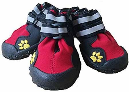 Dog Shoes, Waterproof Dog Rain Boots Non Slip Snow Shoes Protectors for Small Medium Large Dogs Paws Keep Warm in Winter - Red…