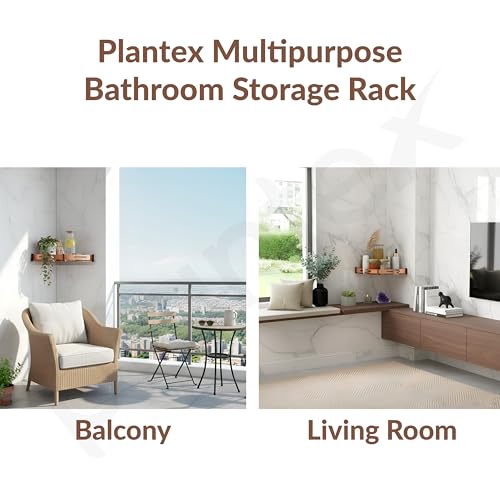 Image of Plantex Bathroom Corner Rack for Wall /Stainless Steel Shelf for Bathroom Corner with Railings /Bathroom Accessories Holder (12x12 inches, PVD Rose Gold & Black)