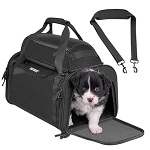 OneTigris Pet Carrier Top Expandable Dog Carrier 17x11x9.5 Airline Approved, Soft-Sided Carrier for Small Cats and Dogs with Locking Safety Zippers and Anti-Scratch Mesh(Black)