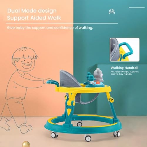 Image of StarAndDaisy 360 Baby Walker 6-24 Months / 7 Level Height Adjustment Walker for Kids Boy and Girl with Switchable Food & Musical Tray /Premium Baby Activity Walker - Green Yellow