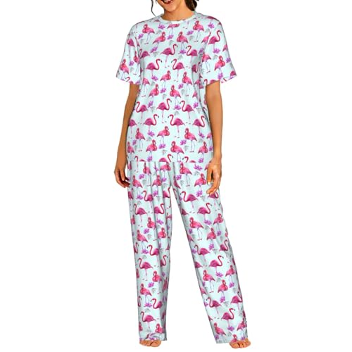 Pyjama léger manches courtes femme flamants roses contre la chaleur nocturne estivale