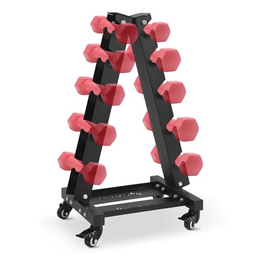 A-Frame Dumbbell Rack Stand, GYHPD 700LBS Weight Capacity Dumbbell Weight Rack with Optional Tray and Wheel, 5 Tier Weight Storage Organizer Rack for Dumbbell Set, for Home Gym Workout Station - Thumbnail 7