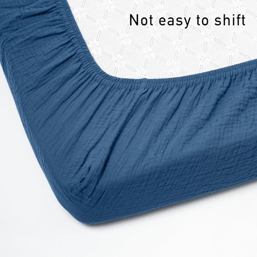 Image of Muslin Bassinet Fitted Sheets 2 Pack, Soft Breathable Cotton Baby Bassinet Mattress Sheet Set, 360 Elastic Snug Fit, Universal for Oval, Rectangle (Blue Deer, Pack N Play Sheets 2 Pack)