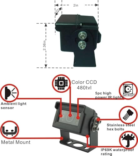 Image of AHD 1080P Wired Reverse Rear View Backup Camera System,2 IR Camera with Waterproof IP69K, 7 inch Single View Monitor with TVS Protector,Vibration-Proof 10G for Tractor /Truck /Skid Steer /Heavy Equipment