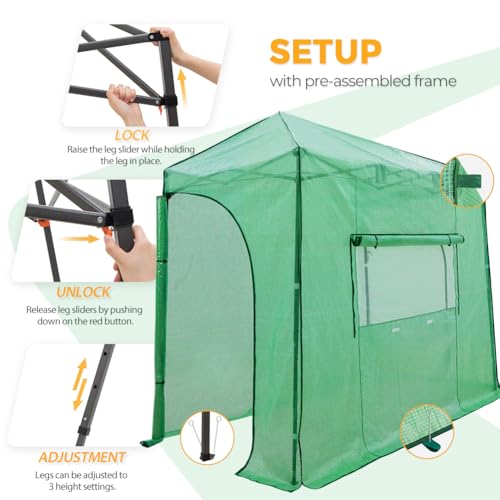 Image of EAGLE PEAK 10x5 Easy Setup Pop Up Greenhouse, Lean-to Design, Clear /Green