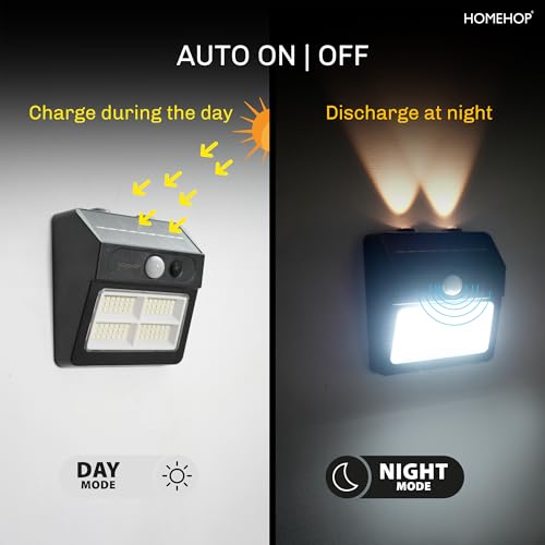 Image of Homehop Solar Wall Security Motion Sensor Lights Waterproof Automatic LED Lamp for Outdoor Home,Garden, Balcony, Pathway (Pack of Two)