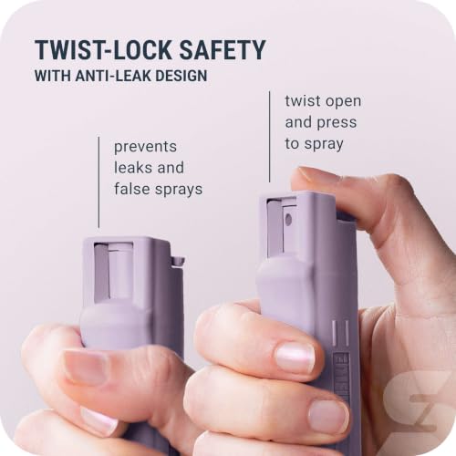 Image of Sabre Pepper Spray with Quick Release Keychain for Self Defense - Maximum Police Strength OC Spray with UV Marking Dye, Twist Lock Safety, Finger Grip, 10‑Second Spray, 14‑ft Range, Made in USA