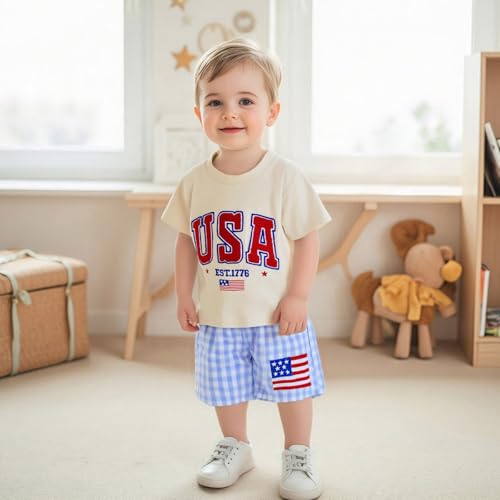Toddler Boy 4th of July Outfit Baby Boy American Flag Embroidery T Shirt Shorts Set Fourth of July Summer Clothes2