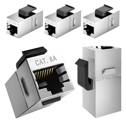Effdrdfs 5PCS Connecteurs RJ45 10 Gbps, Module Coupleur Keystone Cat6a pour Rallonge de Câble Ethernet, Connecteur Ethernet Femelle vers Femelle, Réduction des Interférences EMI/RFI, Argent
