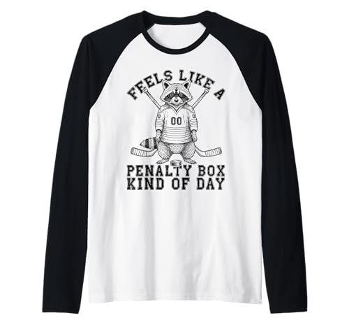 Feels Like a Penalty Box Kind of Day Funny Raccoon Hockey Raglan Baseball Tee