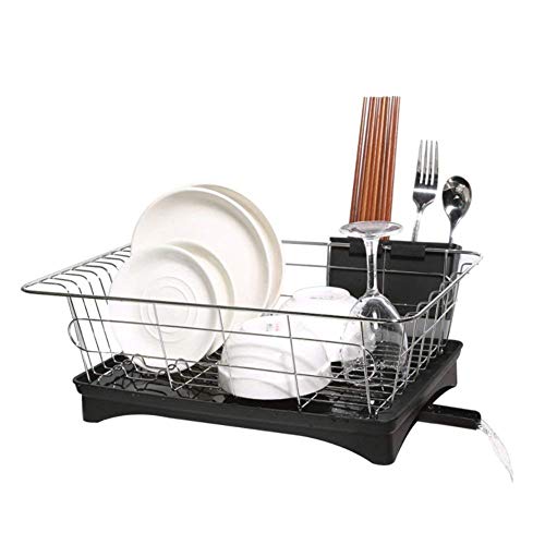 Dish Drainer Stainless Steel Drying Rack with 3-Piece Set and Removable Utensil Holder