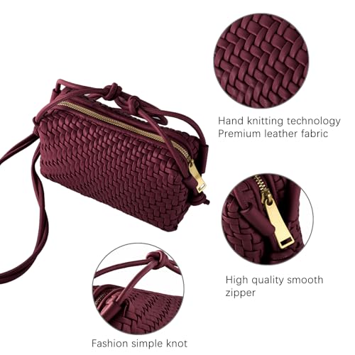 Image of Woven Crossbody Bag for Women,Small Handbag Cute Purse Vegan Leather Handmade Shoulderbag,Lightweight Tote Bag with Strap