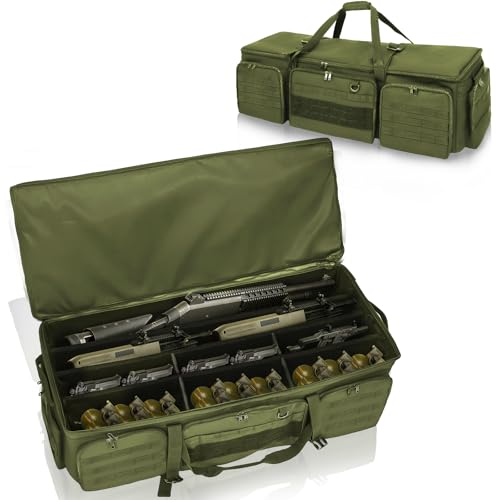 Bulyoou 42 Soft Rifle Case for 4 Guns with Molle, Tactical Multi Gun Bag with Padded Dividers and Backpack Straps, Extra Pockets for Outdoor Hunting and Shooting Range, Safe Storage Shipping(Green)
