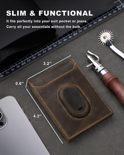 Image of Men's Wallet Compatible with Samsung Galaxy SmartTag 2, Bifold Full-Grain Leather Slim Smart Wallet with Tracker, Rfid Blocking, 11 Card Slots
