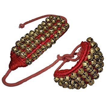 Ghungroo à 3 Lignes Avec Pad Rouge - Pour Danse Classique Indienne - 10 Clochettes Par Ligne - 5