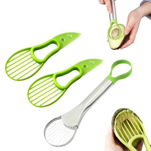 3Pcs Rebanador de Aguacate, Cortador de aguacate 3 en 1, para Cortar, Deshuesar, Pelar y Triturar Aguacates