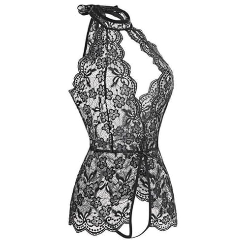 Grenouillère lingerie érotique en maille décolleté V profond et dos nu
