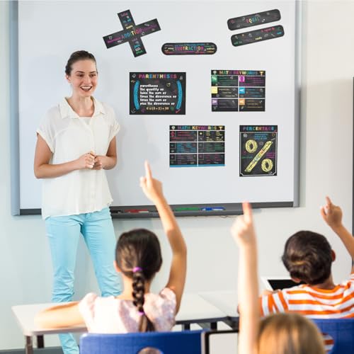 Image of Geyoga 15 Pcs Educational Math Posters Set for Elementary Classroom Symbol Keywords Vocabulary Addition Subtraction Multiplication Division Poster for Middle School Homeschool Supplies(Blackboard)