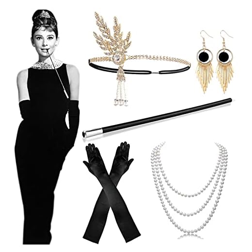 20-tals accessoarer kostym dam flapper set, 1920-tal tillbehör damer halloween kostym klänning stor Gatsby kostym retro pannband inspirerande tillbehör för halloween jul nyår återanvändbara