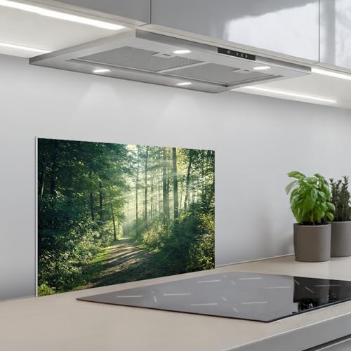 KitchenYeah© Credence Adhesive Pour Cuisine 40x60 cm Panneau Mural Adhesif Fond De Hotte Plaque Pvc Murale Peel And Stick Protege Mur Forêt - Chemin - Soleil...