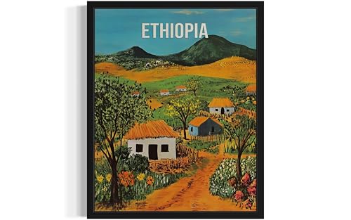 Poster mural de campagne de l'Éthiopie, paysage rural, œuvre d'art du patrimoine, décoration de voyage, affiche d'art vintage pour salon et salle de bain, A3 (Éthiopie, 40,6 x 50,8 cm, sans cadre)