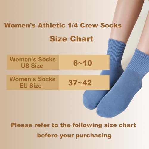 Image of Women's Cotton Quarter Crew Socks | Anti-Pilling,Seamless Toe,Mid-Calf,Ribbed Cuff,Reinforced Heel,Gift Box,Casual Daily Gym Office,Match All Shoes