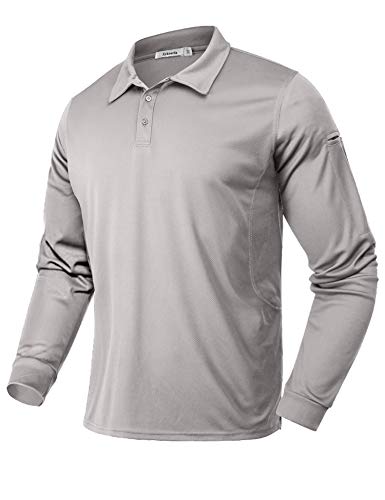 Sykooria Men's Long Sleeve Polo Shirts Military Outdoor T-Shirt 3 Buttons Quick Dry Casual Golf Shirts Sport Top Tee Shirt Light Gray