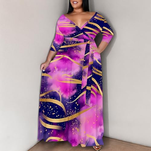 Image of SUZONANA Plus Size Maxi Dresses for Curvy Women African Church Formal Sundress Long Wrap Dressy Outfits with Belt Wedding Guest